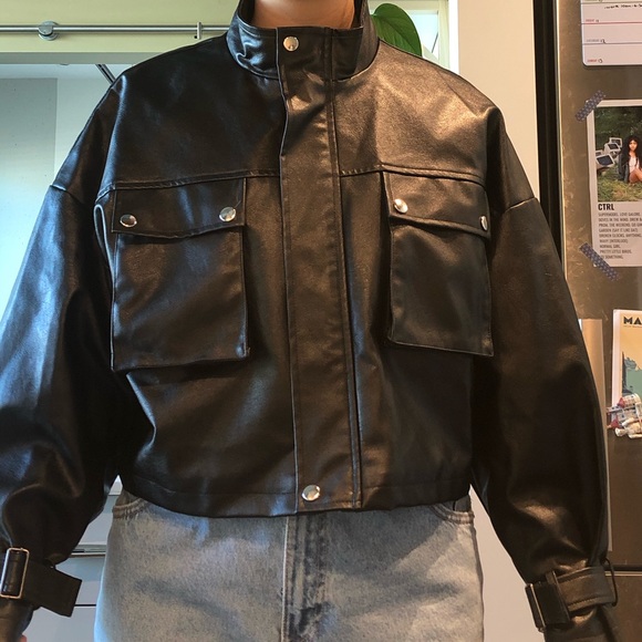 Faux Leather Cropped Jacket, brand Cider, size S - Picture 3 of 4